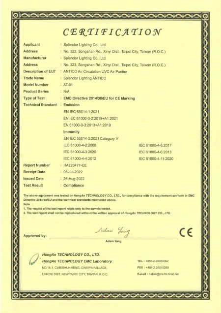 Certificato da CE europeo e BSMI Taiwan